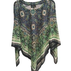 Dana Buchman Sz Large Overlay Kaftan Poncho Style Green Print